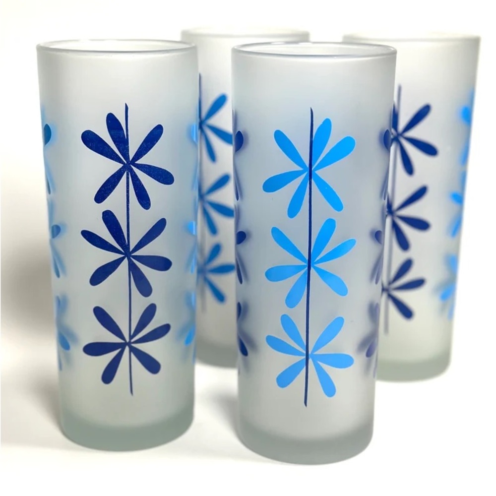 Vintage Glass Tumblers, Set Of 4, Frosted 70s Mod
